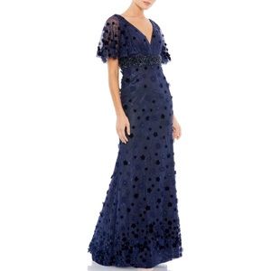 MacDuggal Floral Appliqué Gown - Midnight Blue